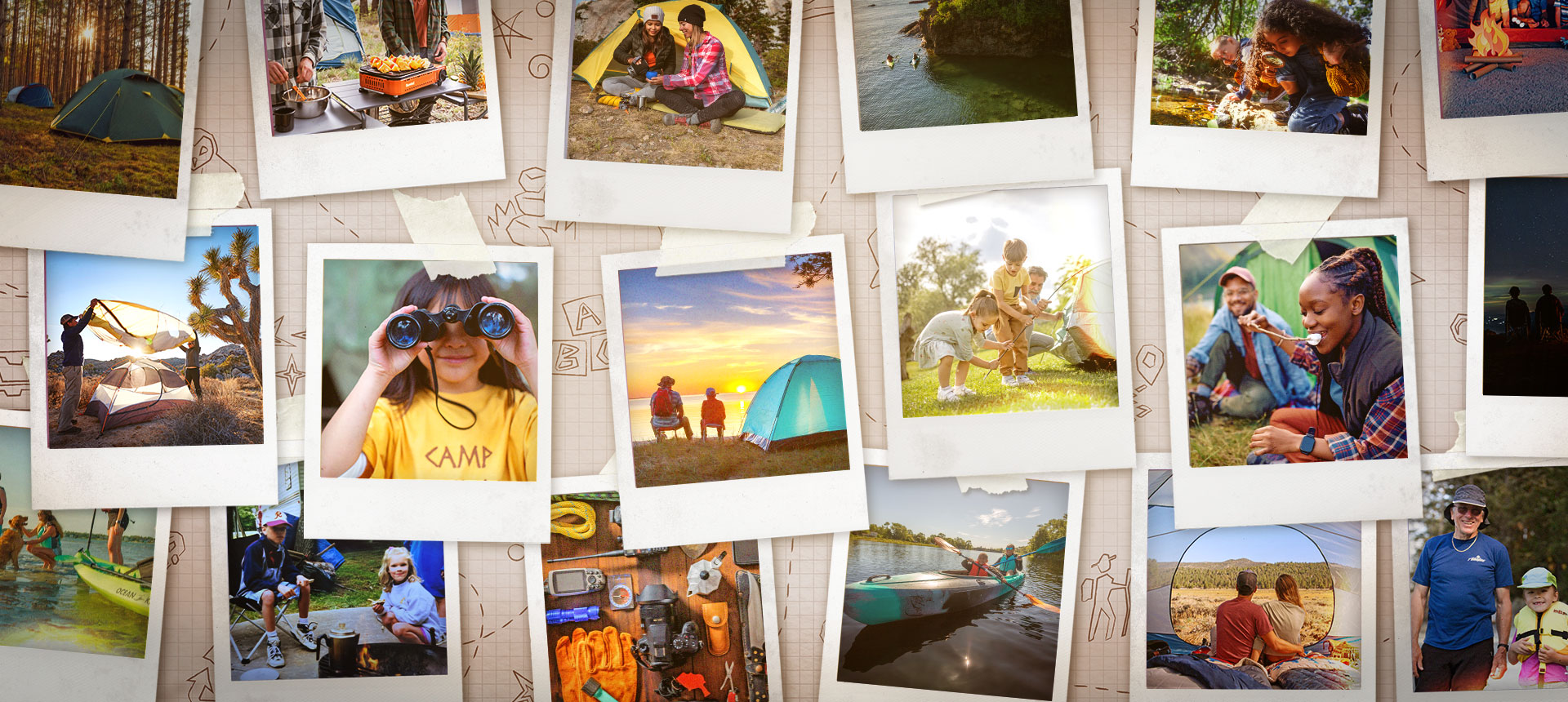collage of camping polaroids
