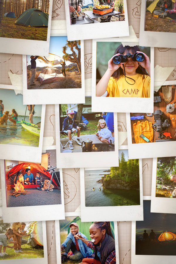 collage of camping polaroids