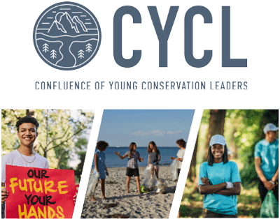 Confluence of Young Conservation Leaders Logo with images of young people outdoors