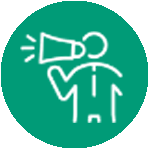 Person speaking into megaphone icon in fern green circle