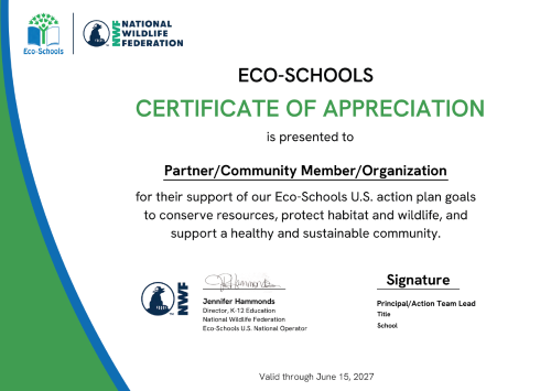 2026 EcoSchools US Appreciation Certificate