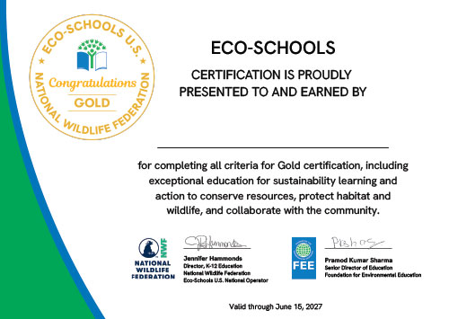 2026 EcoSchools US Gold Certificate