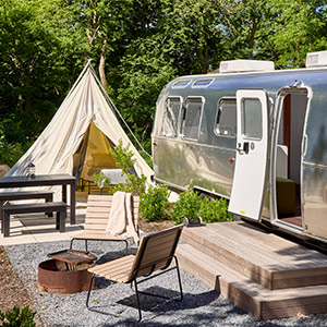 campsite with tent and RV