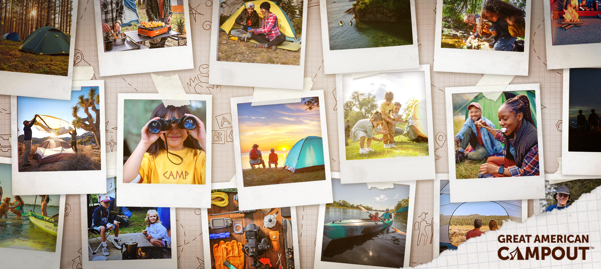 collage of camping photo polaroids