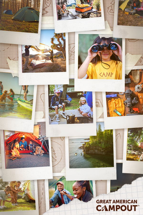 collage of camping photo polaroids