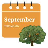 Calendar graphic listing September as TFW Month with tree illustration