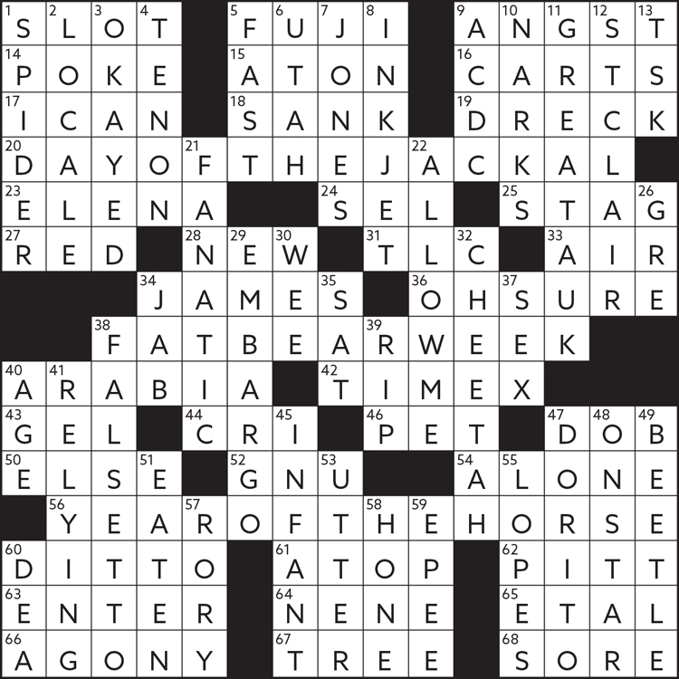 A graphic of a crossword with answers.