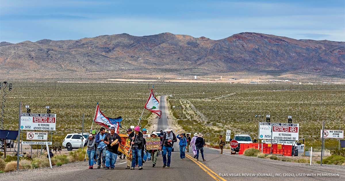 An image of members of the Nevada Desert Experience concluding their sacred peace walk.